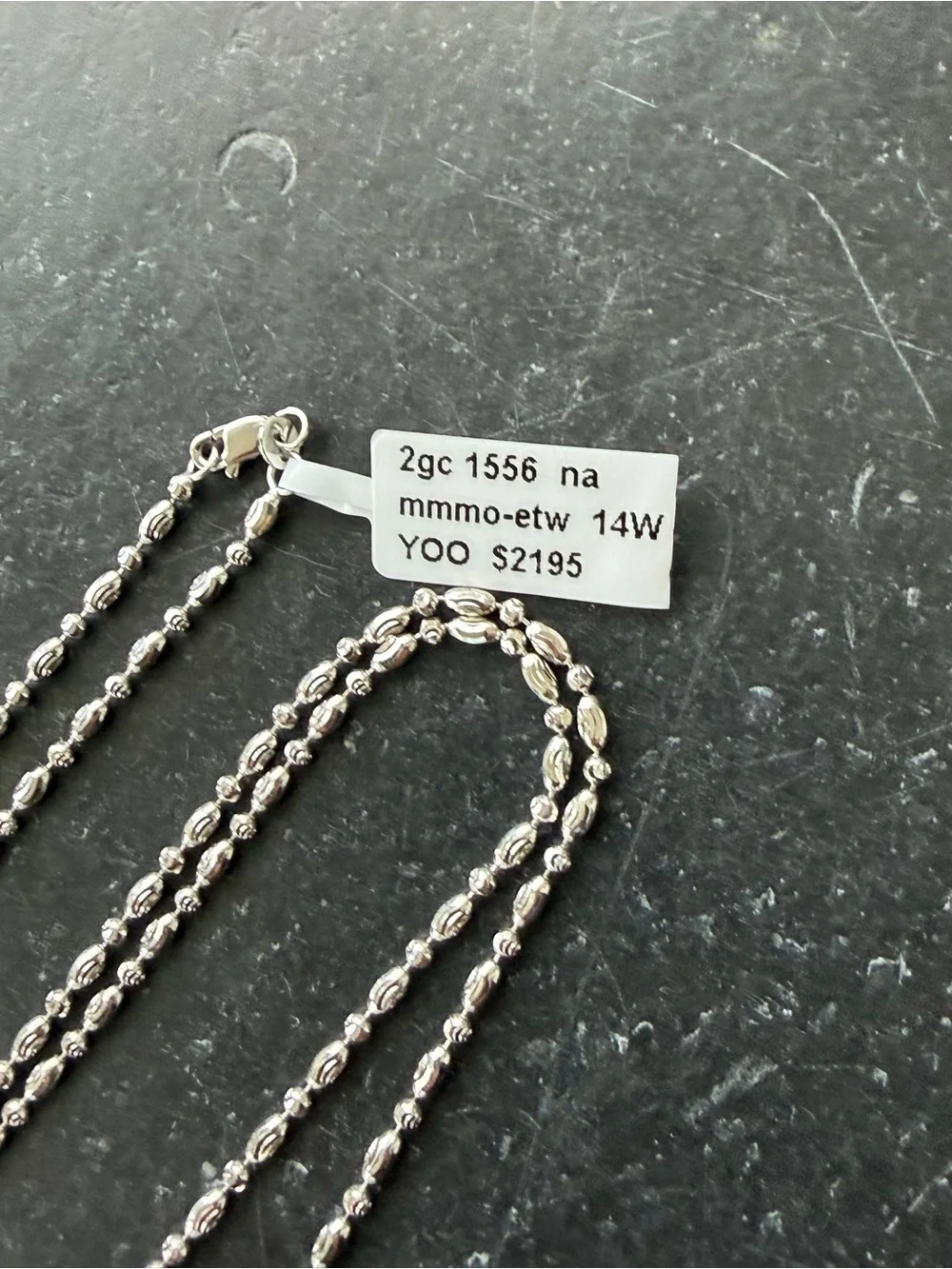 14kt. White Gold faceted mooncut ovalia bead chain 22” long
